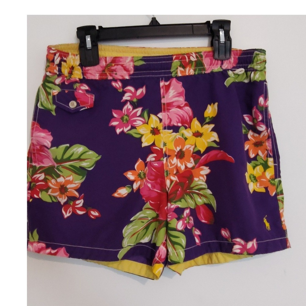 Polo Ralph Lauren Mens Purple Hibiscus Floral Swim Trunks Shorts Small